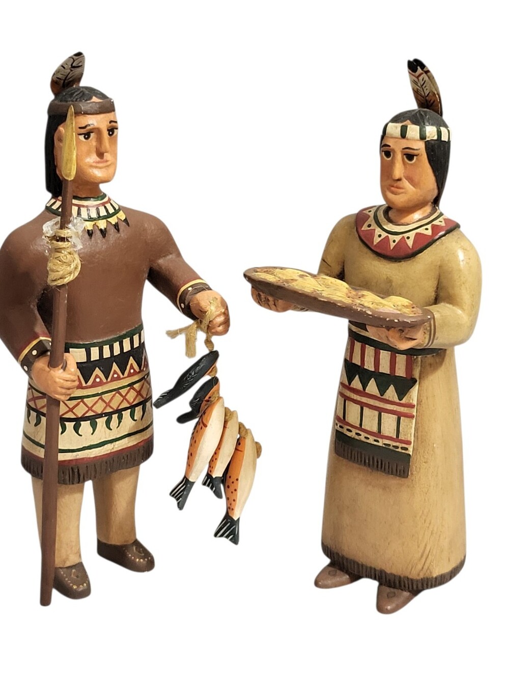 Randy Tate Native American Man Woman Pair Thanksgiving Harvest Decor Folk Art